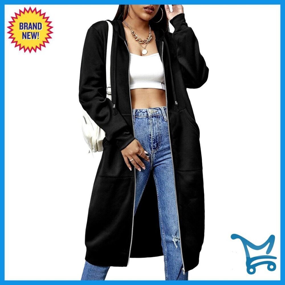 Long Fleece Zip-Up Hoodie Tunic Oversized Casual Winter Sweatshirt Dress